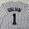 Autographed/Signed Rudy Giuliani New York Pinstripe Baseball Jersey Beckett BAS COA