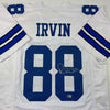 Autographed/Signed Michael Irvin Dallas White Football Jersey Beckett BAS COA