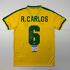 Autographed/Signed Roberto Carlos Brazil Yellow Retro Soccer Jersey Beckett BAS COA