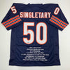 Autographed/Signed Mike Singletary Chicago Blue Stat Football Jersey Beckett BAS COA