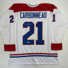 Autographed/Signed Guy Carbonneau Montreal White Hockey Jersey JSA COA by Hall of Fame Sports Memorabilia