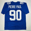 Autographed/Signed Jason Pierre-Paul JPP New York Blue Football Jersey JSA COA by Hall of Fame Sports Memorabilia