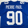Autographed/Signed Jason Pierre-Paul JPP New York Blue Football Jersey JSA COA by Hall of Fame Sports Memorabilia