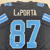 Autographed/Signed Sam LaPorta Detroit Black Football Jersey Beckett BAS COA