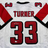 Autographed/Signed Michael Turner Atlanta White Football Jersey Beckett BAS COA by Hall of Fame Sports Memorabilia