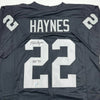 Autographed/Signed Michael Mike Haynes HOF 97 Oakland Black Football Jersey Beckett BAS COA by Hall of Fame Sports Memorabilia