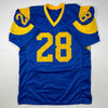 Autographed/Signed Marshall Faulk St. Louis Retro Blue Stat Football Jersey JSA COA