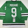 Autographed/Signed Mike Modano Dallas Green Retro Hockey Jersey Beckett BAS COA