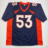 Autographed/Signed Bill Romanowski Denver Blue Football Jersey Beckett BAS COA