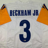 Autographed/Signed Odell Beckham Jr. OBJ Los Angeles LA White Football Jersey Beckett BAS COA
