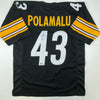 Autographed/Signed Troy Polamalu HOF 20 Pittsburgh Black Football Jersey Beckett BAS COA