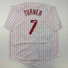 Autographed/Signed Trea Turner Philadelphia Pinstripe Baseball Jersey Beckett BAS COA