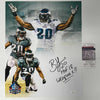 Autographed/Signed Brian Dawkins 2x Inscribed HOF 18 Weapon X Philadelphia Eagles 16x20 Football Photo JSA COA
