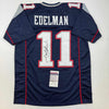 Autographed/Signed Julian Edelman New England Blue Football Jersey JSA COA