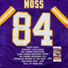 Autographed/Signed Randy Moss Minnesota Purple Stat Football Jersey JSA COA