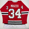 Autographed/Signed Petr Mrazek Chicago Red Hockey Jersey Beckett BAS COA