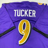 Autographed/Signed Justin Tucker Baltimore Purple Color Rush Football Jersey JSA COA