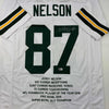 Autographed/Signed Jordy Nelson Green Bay White Stat Football Jersey Beckett BAS COA