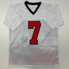 Autographed/Signed Michael Mike Vick Atlanta White Photo Artwork Football Jersey JSA COA