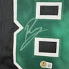 Framed Autographed/Signed Kristaps Porzingis 35x39 Boston Black Basketball Jersey JSA COA
