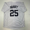 Autographed/Signed Jim Abbott New York White Pinstripe Baseball Jersey Beckett BAS Holo