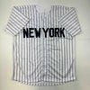 Autographed/Signed Jim Abbott New York White Pinstripe Baseball Jersey Beckett BAS Holo