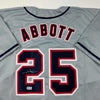 Autographed/Signed Jim Abbott California Grey Baseball Jersey Beckett BAS Holo