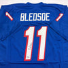 Autographed/Signed Drew Bledsoe New England Blue Football Jersey Beckett BAS COA by Hall of Fame Sports Memorabilia