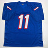 Autographed/Signed Drew Bledsoe New England Blue Football Jersey Beckett BAS COA by Hall of Fame Sports Memorabilia