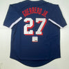 Autographed/Signed Vladimir Vlad Guerrero Jr. 2021 All-Star Game Blue Baseball Jersey PSA/DNA COA by Hall of Fame Sports Memorabilia