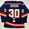 Autographed/Signed Ilya Sorokin New York Blue Reverse Retro Hockey Jersey JSA COA
