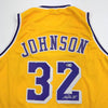 Autographed/Signed Earvin Magic Johnson Los Angeles LA Yellow Basketball Jersey Beckett BAS COA