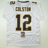 Autographed/Signed Marques Colston New Orleans White Football Jersey JSA COA