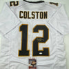Autographed/Signed Marques Colston New Orleans White Football Jersey JSA COA