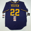 Autographed/Signed Christian Yelich Milwaukee Brewers Blue Alternate Baseball Jersey JSA COA