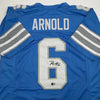 Autographed/Signed Terrion Arnold Detroit Blue Football Jersey Beckett BAS COA by Hall of Fame Sports Memorabilia