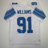 Autographed/Signed Tyleik Williams Detroit White Football Jersey Beckett BAS COA by Hall of Fame Sports Memorabilia