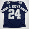 Autographed/Signed Larry Brown Dallas Blue Football Jersey Beckett BAS COA