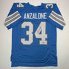 Autographed/Signed Alex Anzalone Detroit Blue Football Jersey Beckett BAS COA by Hall of Fame Sports Memorabilia