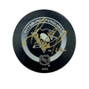 Autographed/Signed Mario Lemieux Pittsburgh Penguins Logo Hockey Puck JSA COA