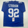 Autographed/Signed Michael Strahan HOF 14 New York Blue Football Jersey JSA COA