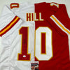 Autographed/Signed Tyreek Hill Kansas City Split Red/White Football Jersey JSA COA