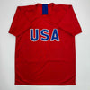 Autographed/Signed Mia Hamm Red Soccer Team USA United States World Cup Jersey Beckett BAS COA