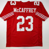Autographed/Signed Christian McCaffrey San Francisco Red Football Jersey Beckett BAS COA