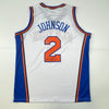 Autographed/Signed Larry Johnson New York White Basketball Jersey Steiner COA