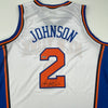 Autographed/Signed Larry Johnson New York White Basketball Jersey Steiner COA