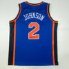 Autographed/Signed Larry Johnson New York Blue Basketball Jersey Steiner COA