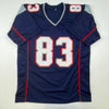 Autographed/Signed Wes Welker New England Blue Football Jersey Beckett BAS COA