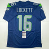 Autographed/Signed Tyler Lockett Seattle Blue Football Jersey JSA COA