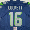 Autographed/Signed Tyler Lockett Seattle Blue Football Jersey JSA COA